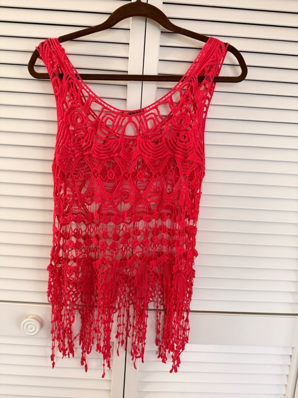 Vici Crochet Fringe Tank Top in Bright Red